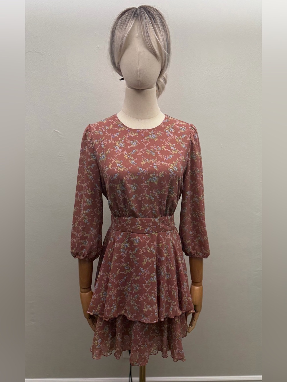 Forever 21 Pink Floral Tiered Mini Dress Women Size M Cottagecore